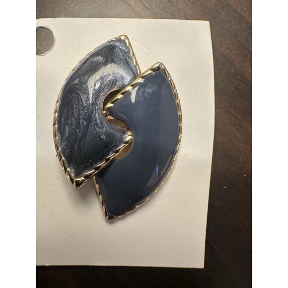 Artisan Crafted Earrings Goldtone Hammered Blue Painted Enamel Lightweight Post - Picture 2 of 6